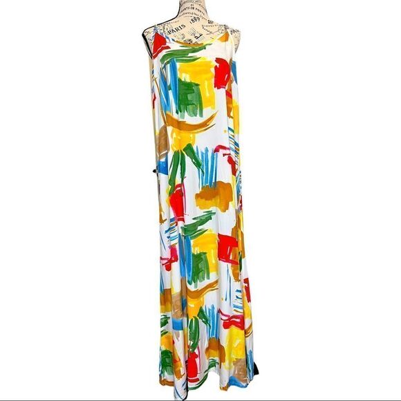 Tahari Maxi Dress Brushstroke Canvas Print - Picture 1 of 6
